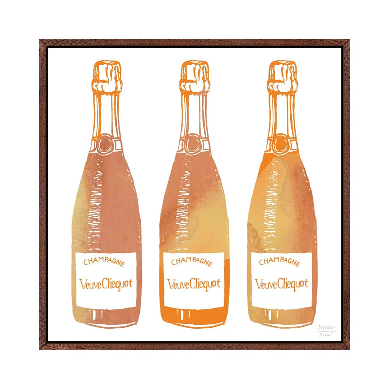 Veuve Cliequot Champagne - Print on Canvas, 93.98cm H x 93.98cm W x 3.81cm D, Classic Brown Wood Floater Framed