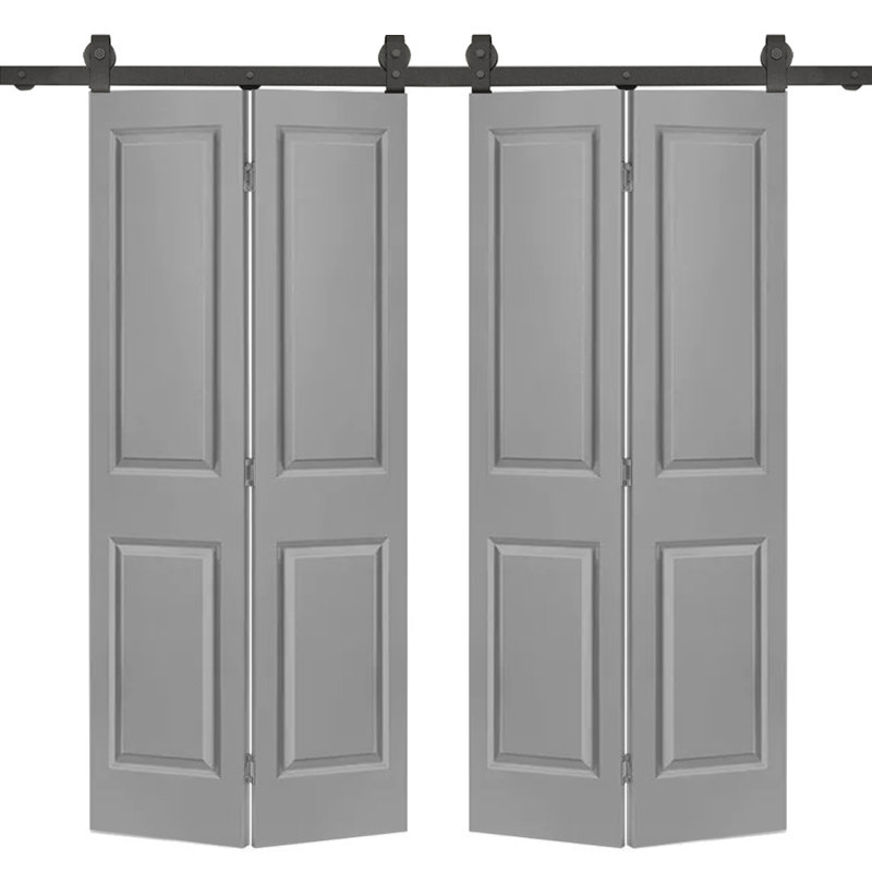 Light Gray MDF Double Bi-Fold Barn Door with Black Hardware