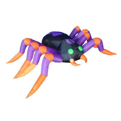 8 Foot Long Lighted Happy Halloween Inflatable Black Purple Spider with Green Eyes Indoor / Outdoor Holiday Blow Up Yard Garden Decoration