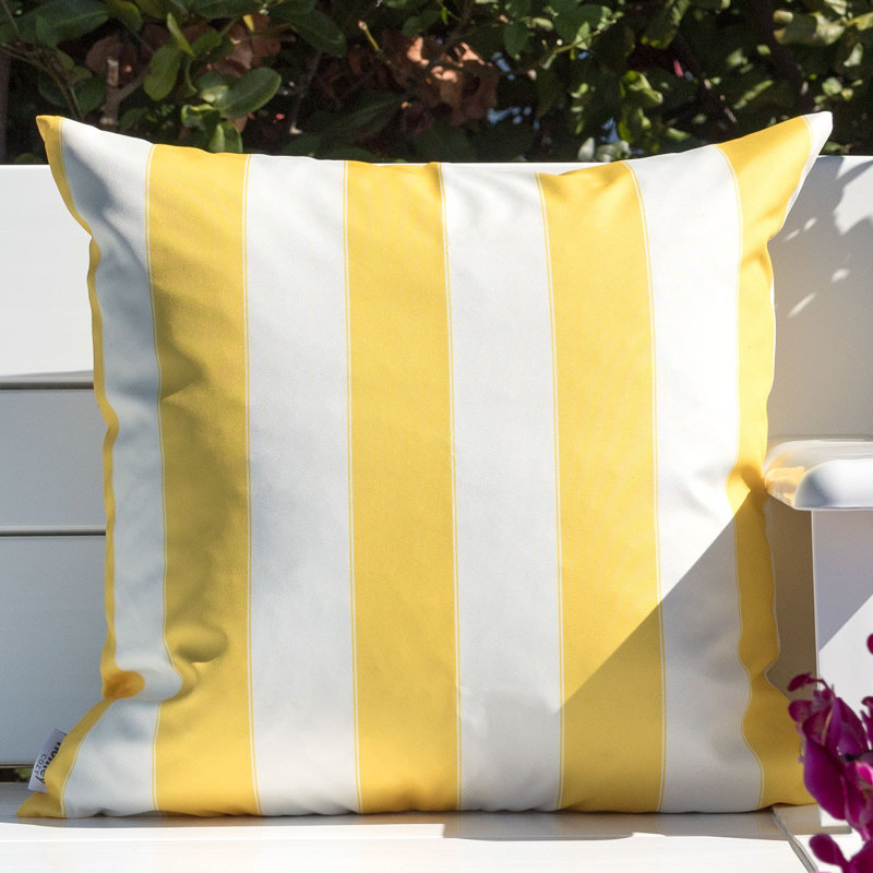Striped Outdoor Reversible Throw Pillow, Yellow, 20" x 20"