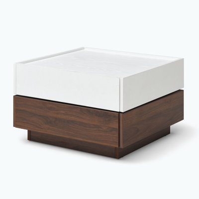 Table basse rotative carrée avec 2 tiroirs, table haute en bois à 2 niveaux avec rangement