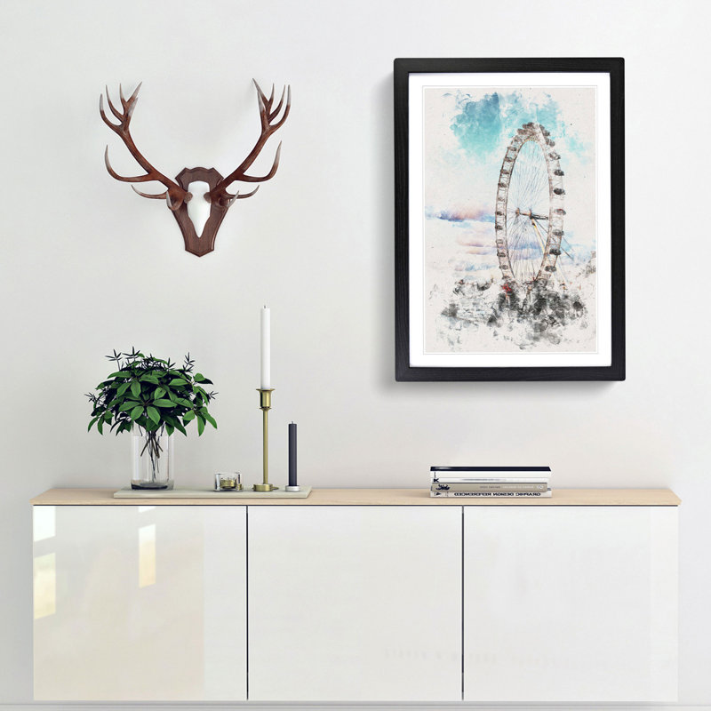 The London Eye - Framed Print, 33cm H x 24cm W x 2cm D, Black Framed