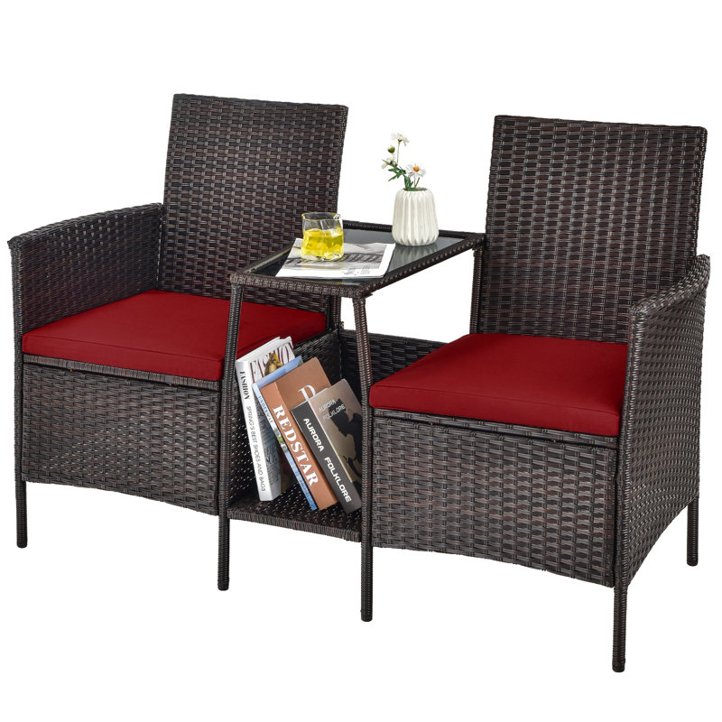Banc tête-à-tête en rotin Patiojoy, Rouge