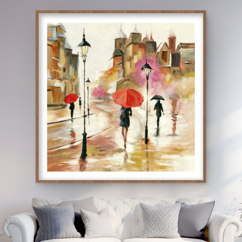 Passants sous leur parapluie - impression de salon romantique