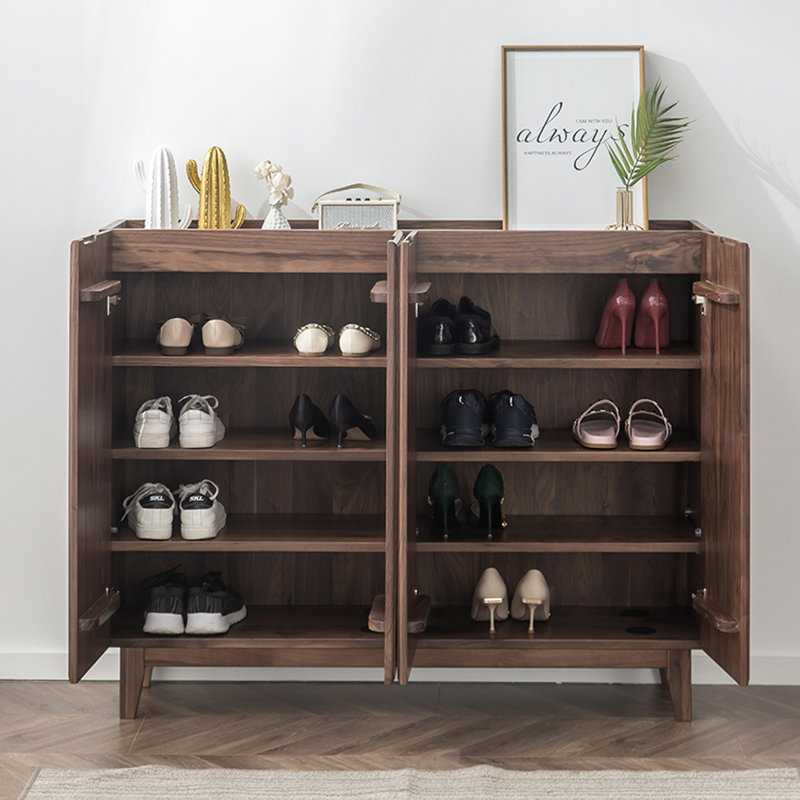 Nordic Black Walnut Shoe Cabinet 24 Pair Shoe Storage Cabinet