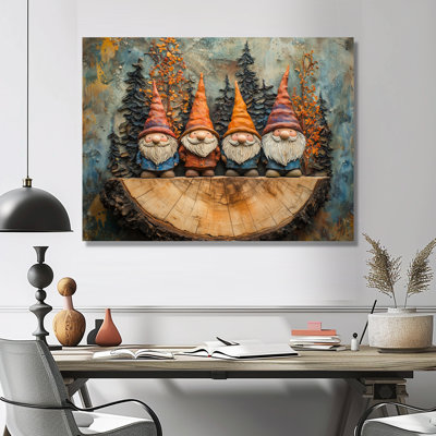 «Autumn Gnomes Family Into The Woods IV», reproduction d'art moderne en métal, art mural en métal Gnome