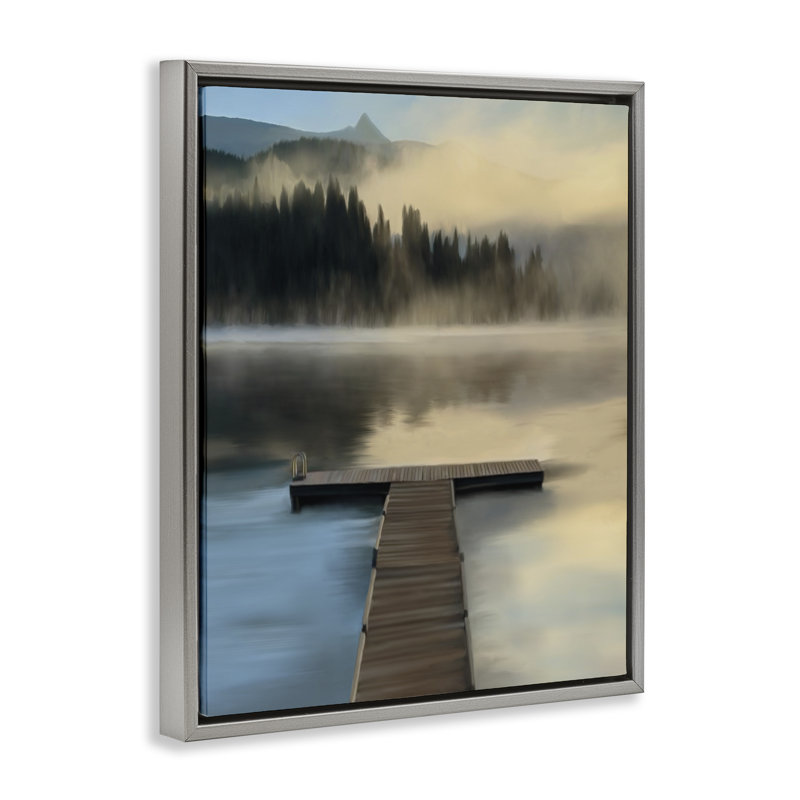 Cadre flottant avec lac réfléchissant au crépuscule, design par Renel Peters, H 31 po x l 25 po, Cadre flottant gris lustré