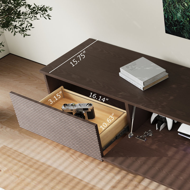 78.74 Mid Century Modern TV Stands, Dark Brown Solid Wood Media Consoler, Fully Assembled