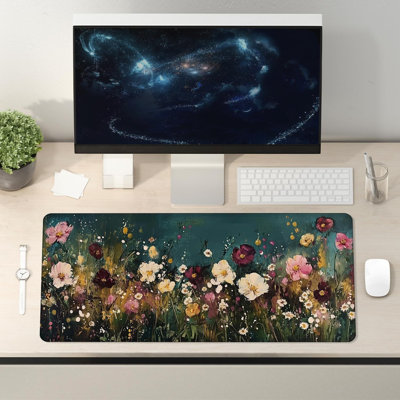 Vintage Wildflower Large Mouse Pad 11.87x27.56 inch, Retro Floral Large Extended Computer Desk Mat Mousepad for Keyboard and Mouse, Floral Desk Accessories