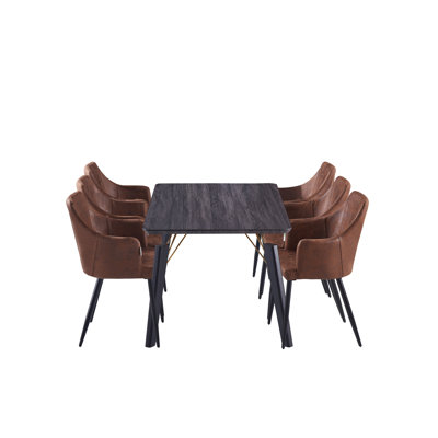Eatonton 6 Person Dining set - a Rectangular Wooden Dining Table with Metal Legs and a Set of 6 Faux Leather Dining Chairs for Dining Room - Modern Dining Table Set