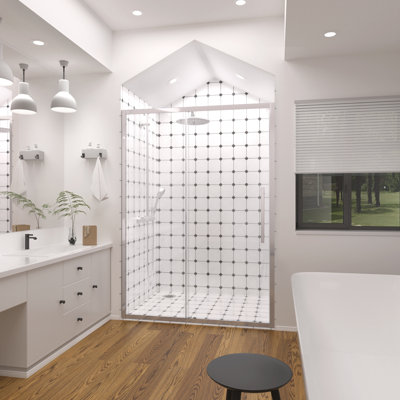 Porte de douche à cadre 56 po x l 56 po x H 72 po, porte de salle de bain double en verre coulissant avec verre trempé clair de 1/4 po (6 mm) pour douche à l'italienne, facile à nettoyer, chromé