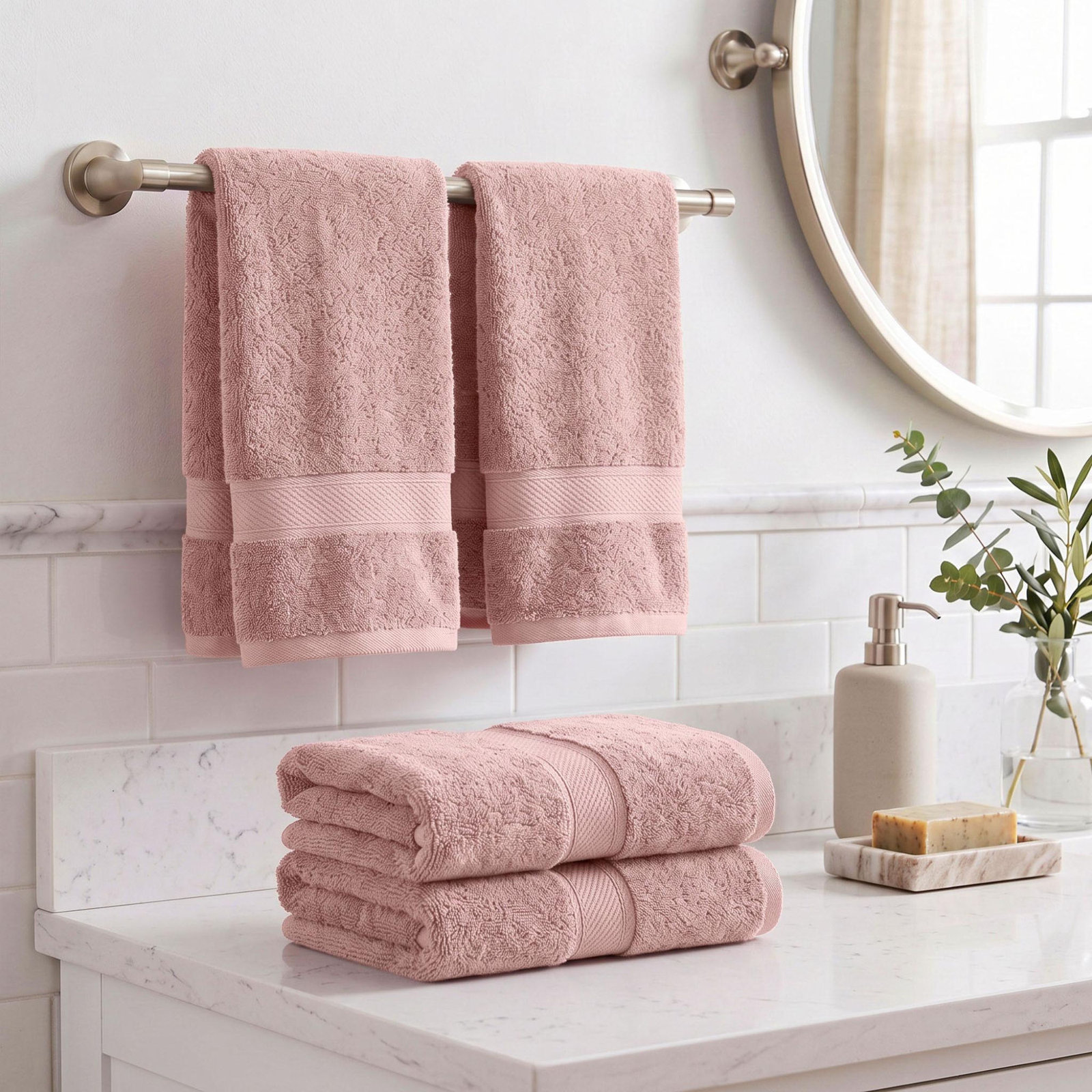 Egyptian Cotton Hand Towels, Tea Rose
