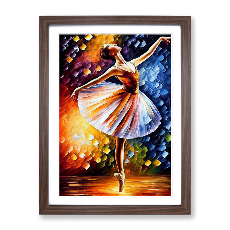 Ballerina Dancer No.7 - Single Picture Frame Painting, 64cm H x 46cm W x 2cm D, Walnut Framed