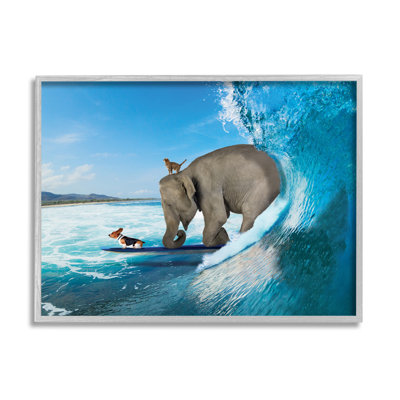 " Animals Riding Ocean Waves Surfing Elephant Cat Dog " Graphic Art Print