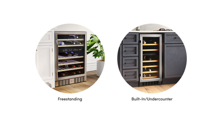 collage comparing freestanding and undercounter beverage refrigerators