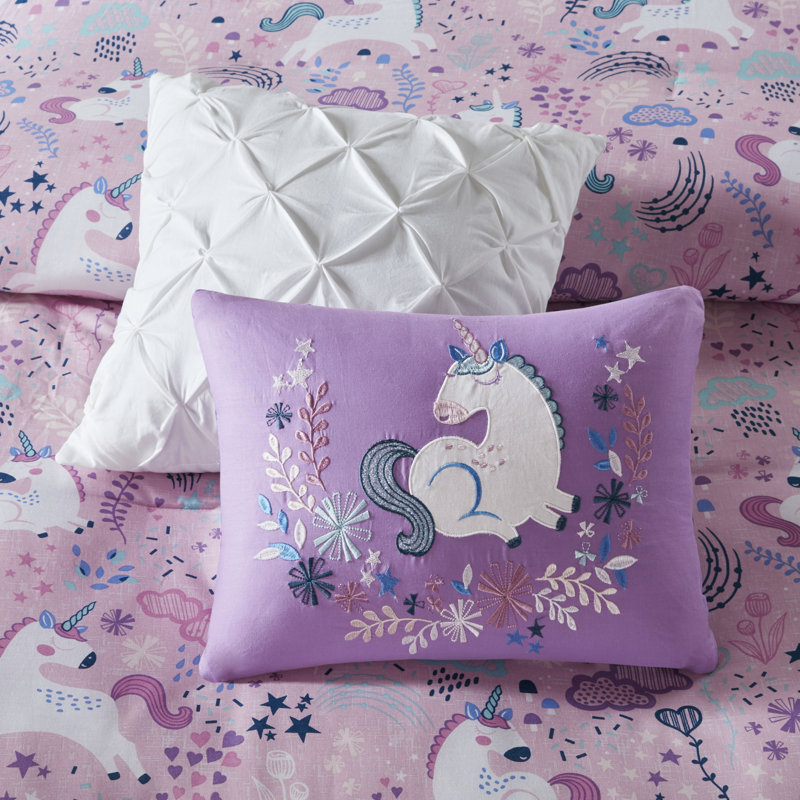 Lola Unicorn Cotton Duvet Cover Set, Twin Duvet Cover + 1 Standard Sham , Pink