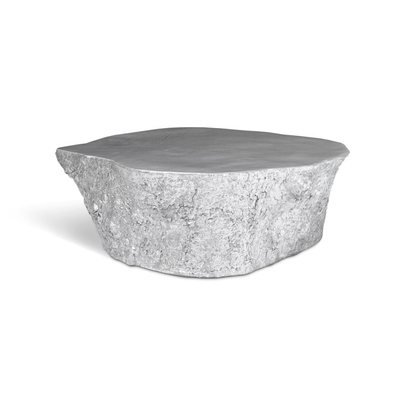 Bark Block Rectangular Coffee Table with Storage in Silver Leaf