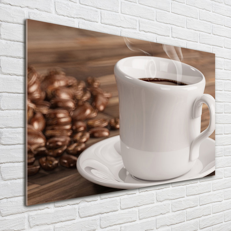 Glass Print Wall Art 100X70cm Image Printed On Glass Decorative Wall Picture Behind Toughened / Tempered Safety Real Glass For Kitchen & Living Room Theme:Cup Of Coffee