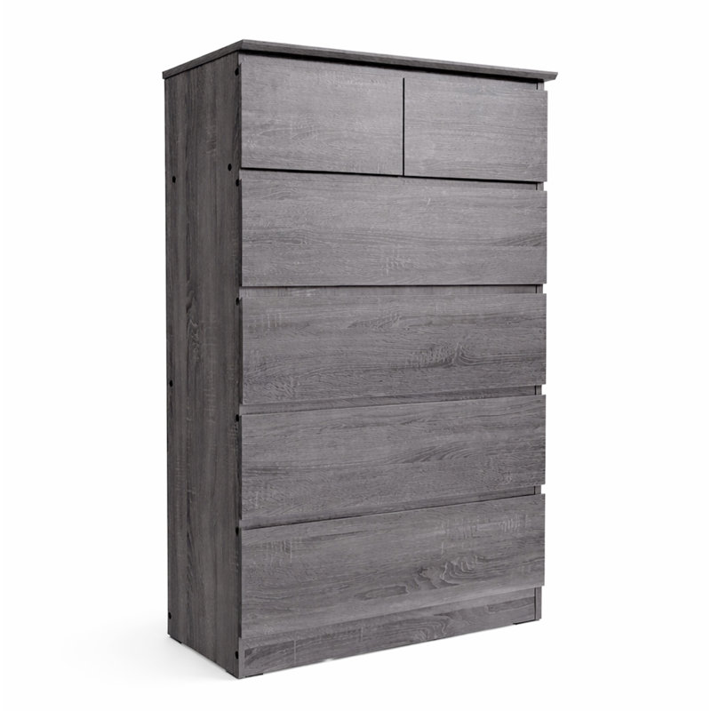 Commode 6 tiroirs Elegant Contemporary, Grain de bois gris