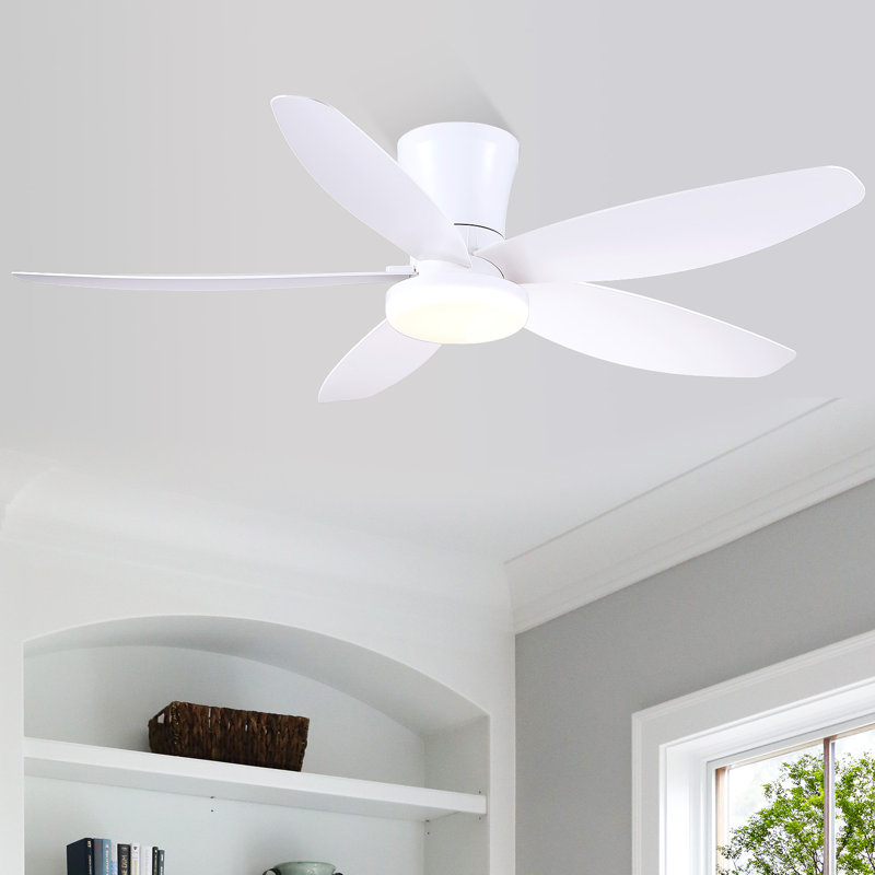 Flush Mount Ceiling Fans With Lights And Remote/app, 36" Wide, White