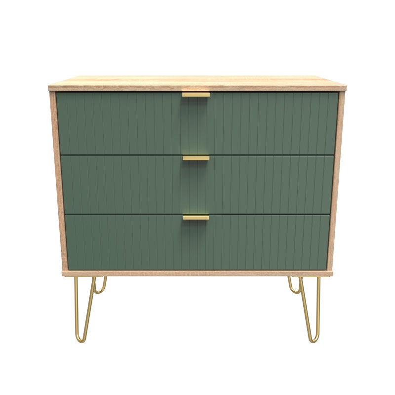 Beranda 3 Drawer Chest (Ready Assembled), Labrador Green/Bardolino Oak