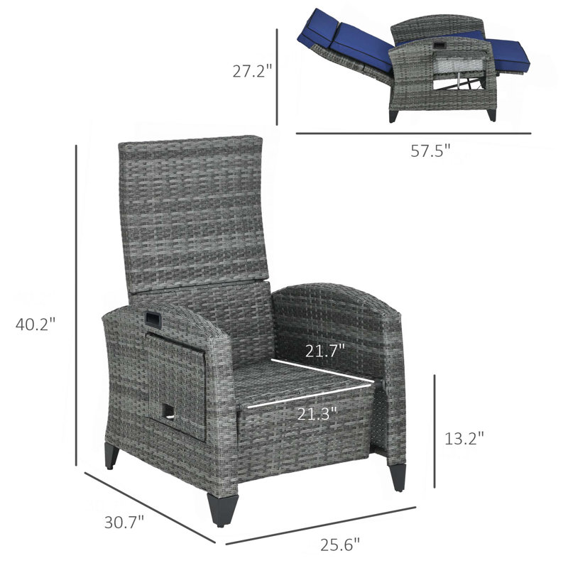 Méridienne inclinable, Fauteuil inclinable d'extérieur, Bleu très foncé