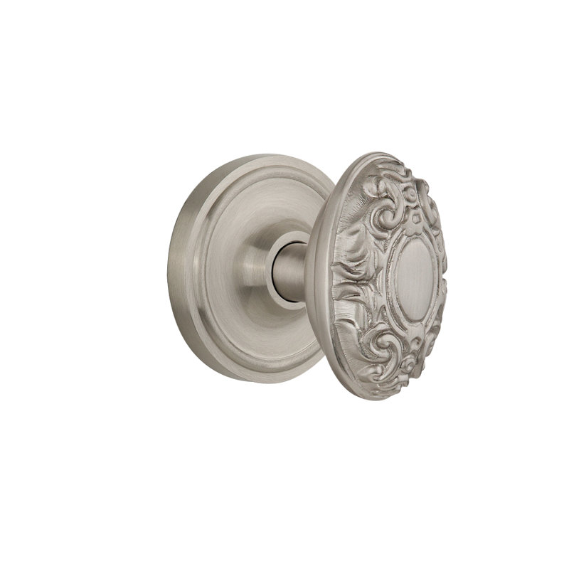 Classic Rosette with Victorian Door Knob, Satin Nickel, 2.375"