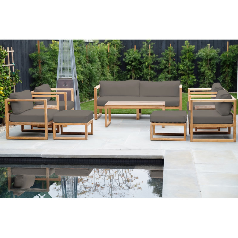 Venice Teak 8 Piece Deep Seating Group With Coffee Table, Coal
