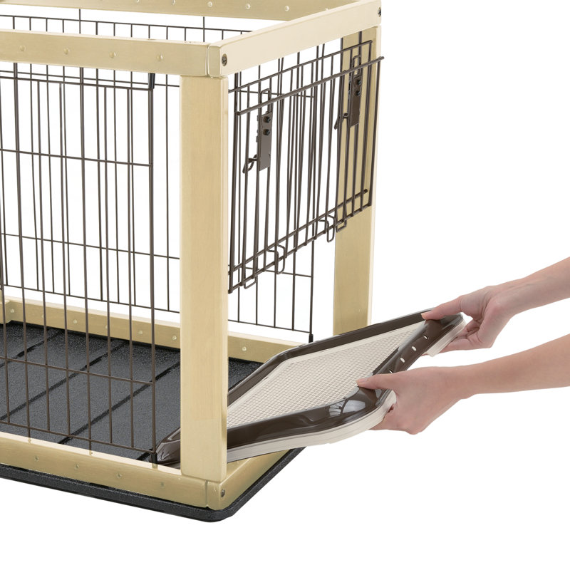 Large Natural Wood and Metal Expandable Pet Crate