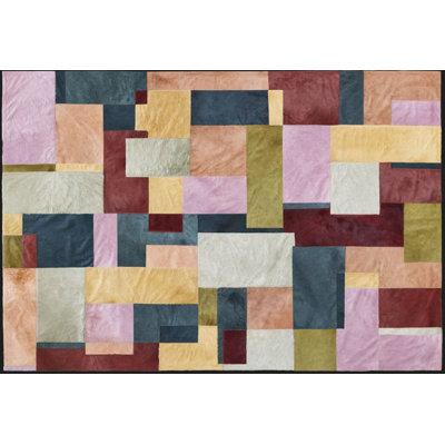 Pastiche Cowhide Patchwork Area Rug in Yellow/Red/Dark Green