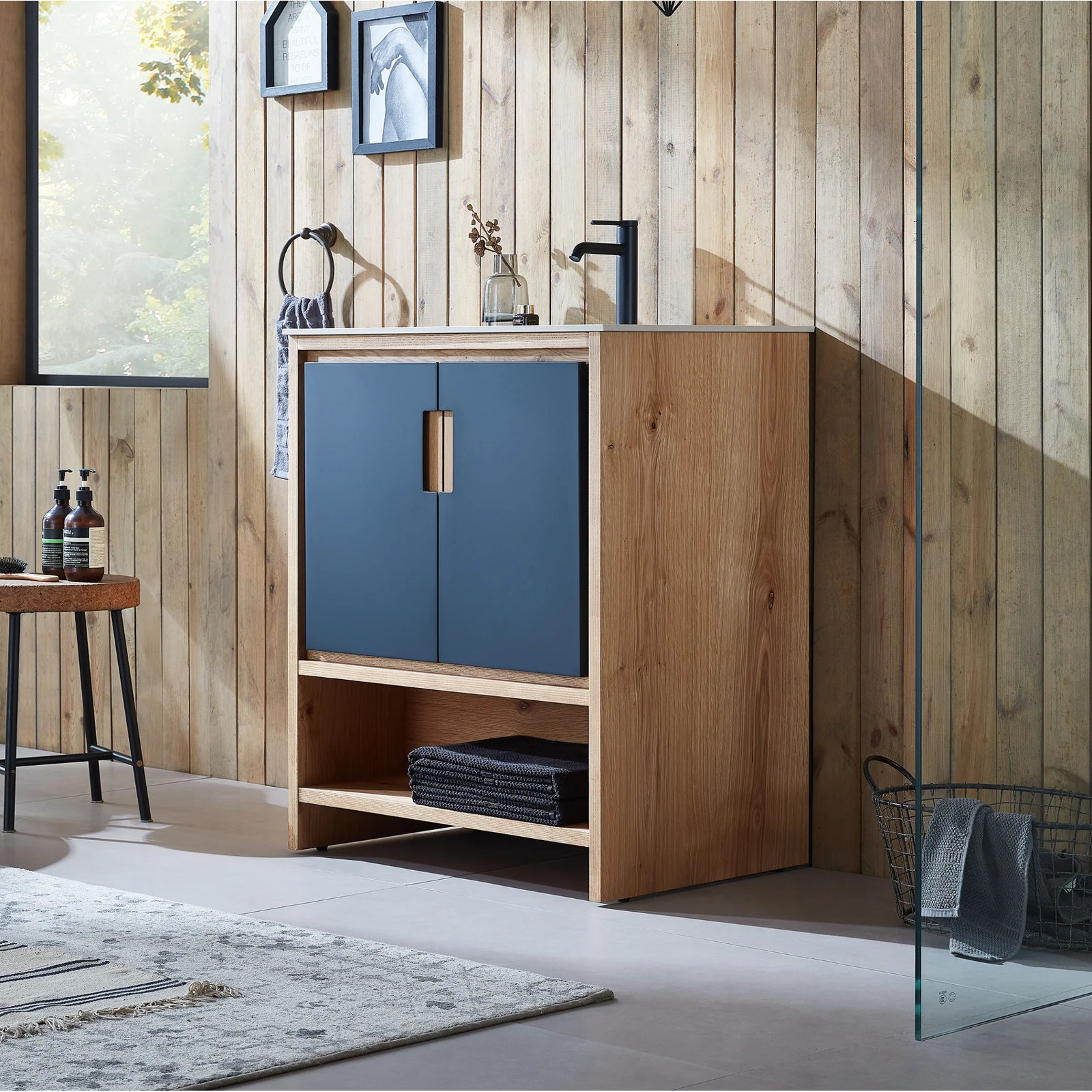 Diani 30" Single Bathroom Vanity, Black of Night/Maple, White