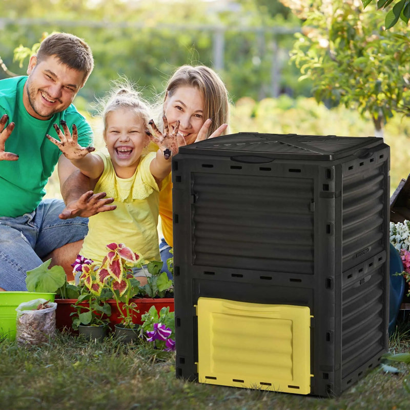 Bac à compost 80 gallons pour l'extérieur, grand composteur de jardin avec évents d'aération, couvercle à pression, système de compostage rapide pour les déchets de cuisine et de jardin