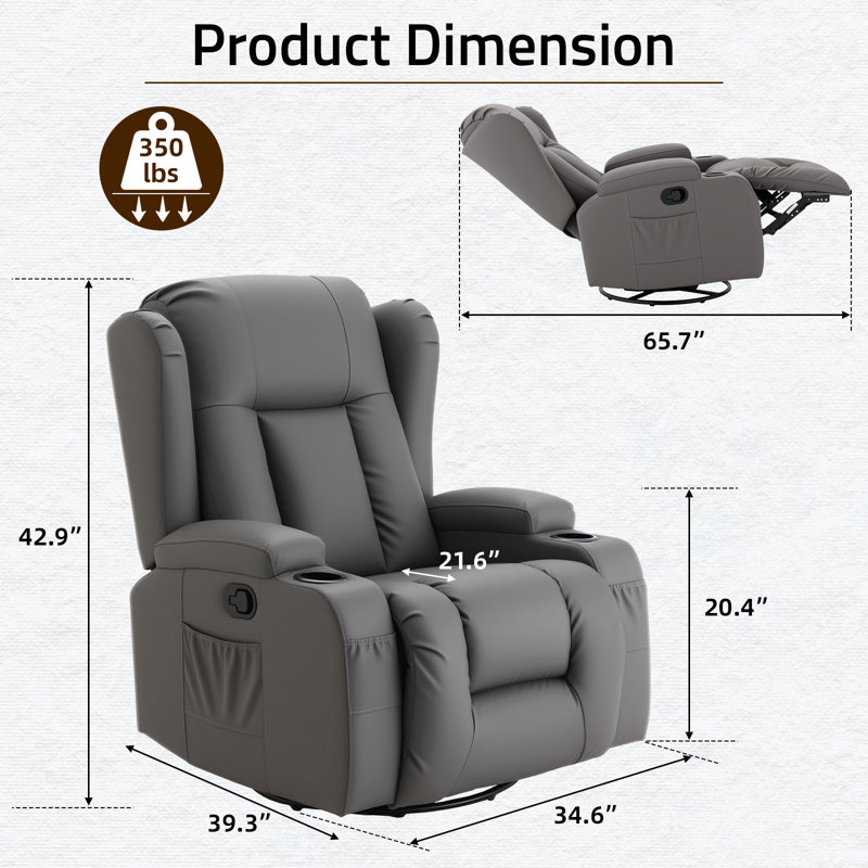 Fauteuil inclinable et pivotant à 360 ° en cuir PU avec porte-gobelets et poche latérale