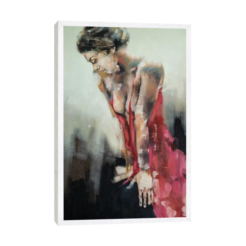 Figure With Red Dress 9-9-19 by Thomas Donaldson - Painting on Canvas, 66.04cm H x 45.72cm W x 3.81cm D, White Floater Framed