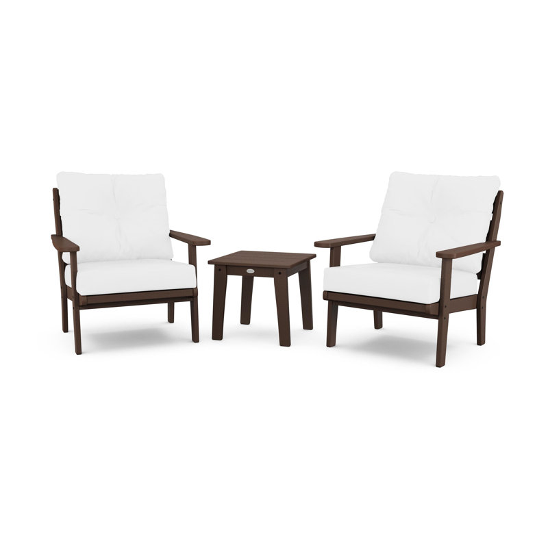 Lakeside 3-Piece Deep Seating Chair Set, Mahogany, Natural Linen