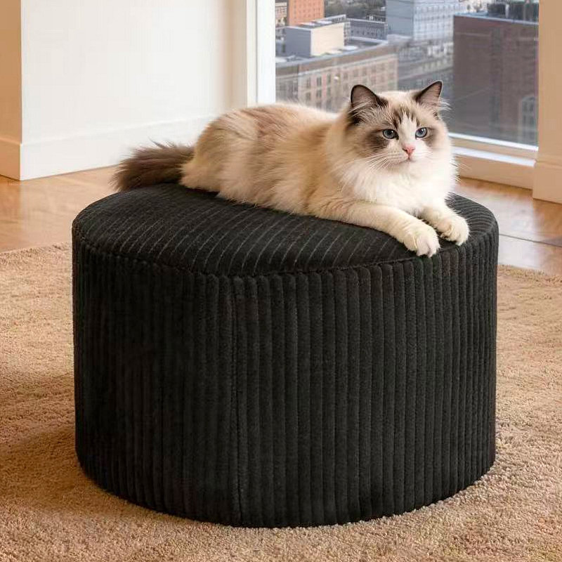 Repose-pieds plein Corduroy Upholstery, Noir