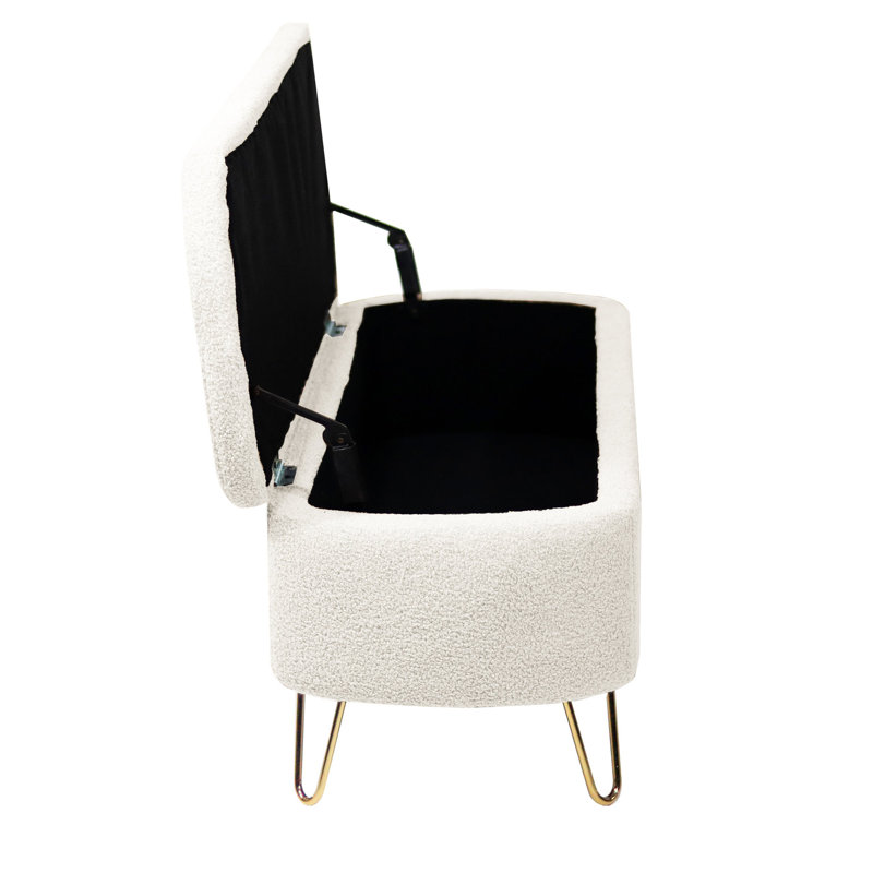 Modern White Storage Bench With Soft Faux Fur Padding For Bedroom Gold Legs And Exterior
