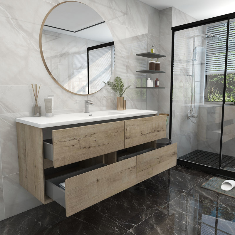 60'' Single Bathroom Vanity with Acrylic Top, White Oak