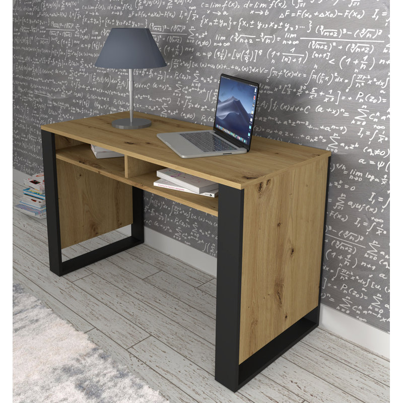 Nouran 120Cm W Rectangle Writing Desk, Beige/Black