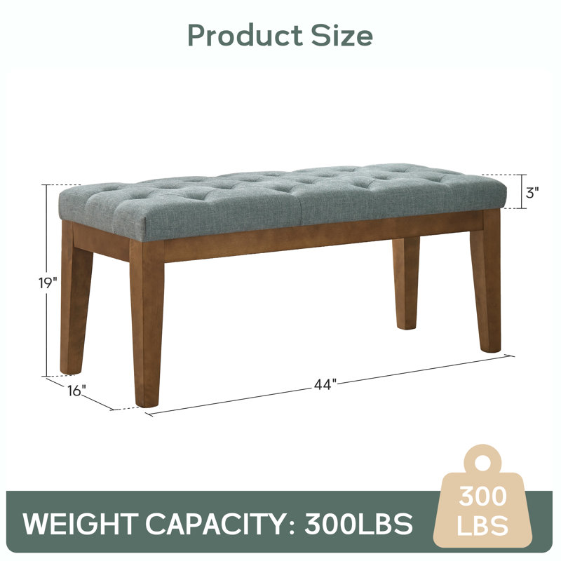 Isaura Polyester Upholstered Bench, Teal, 19" H x 44" W x 16" D