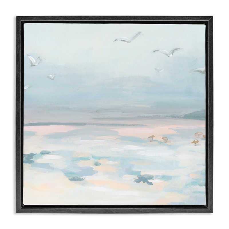 Paysage côtier pastel, Cadre flottant noir de jais, H 25 po x l 25 po