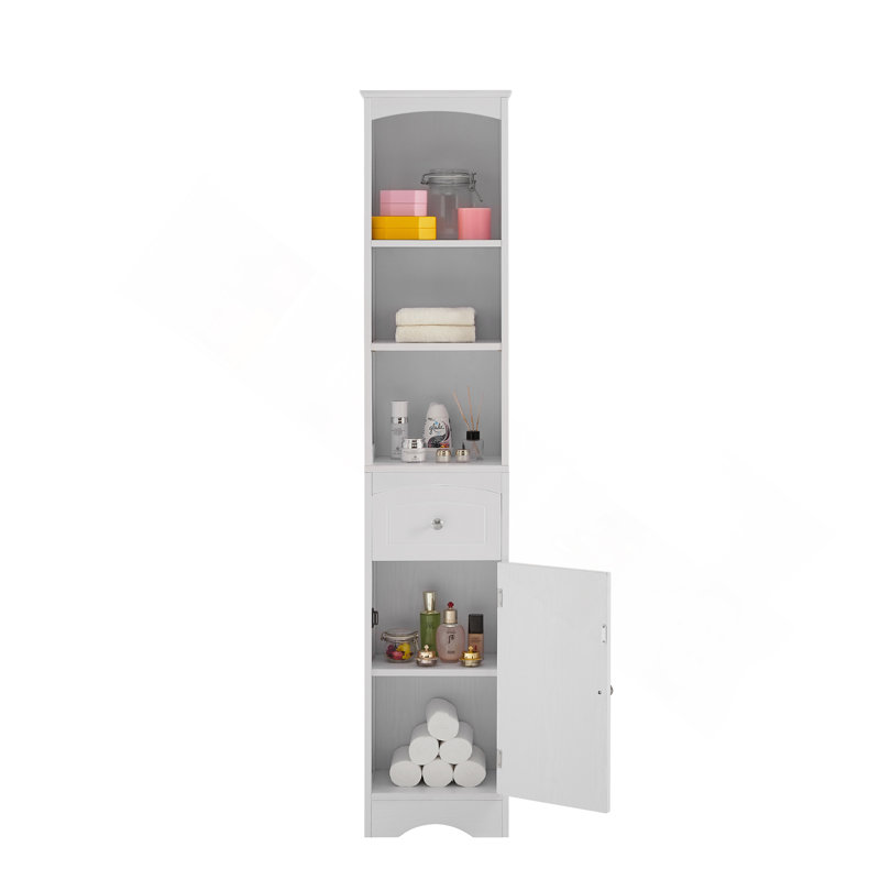 Tall Bathroom Cabinet, Freestanding Storage Cabinet With Drawer, MDF Board, Adjustable Shelf, White