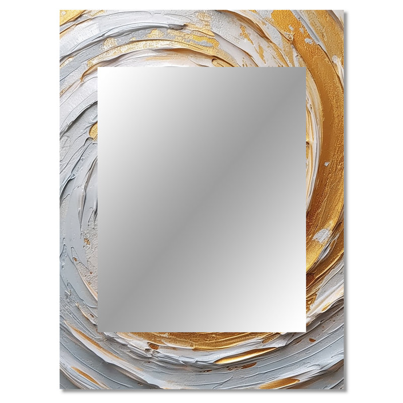 Gold and Cream Enchanted Whirls II - Abstract Decorative Mirror On Metal, 40 po x 30 po