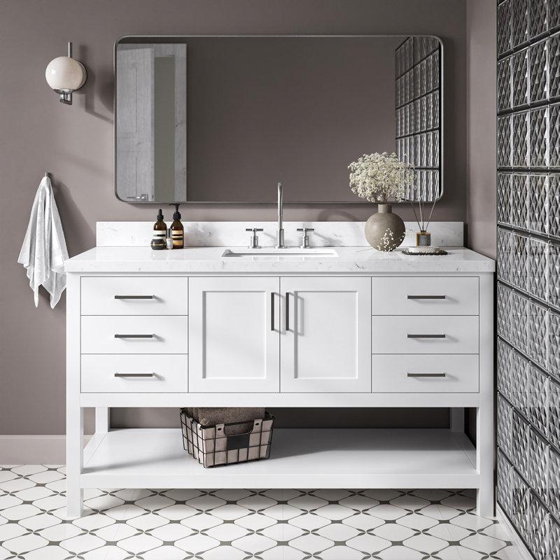 Meuble-lavabo simple 60 po ARIEL Moille, Blanc, Forme rectangulaire