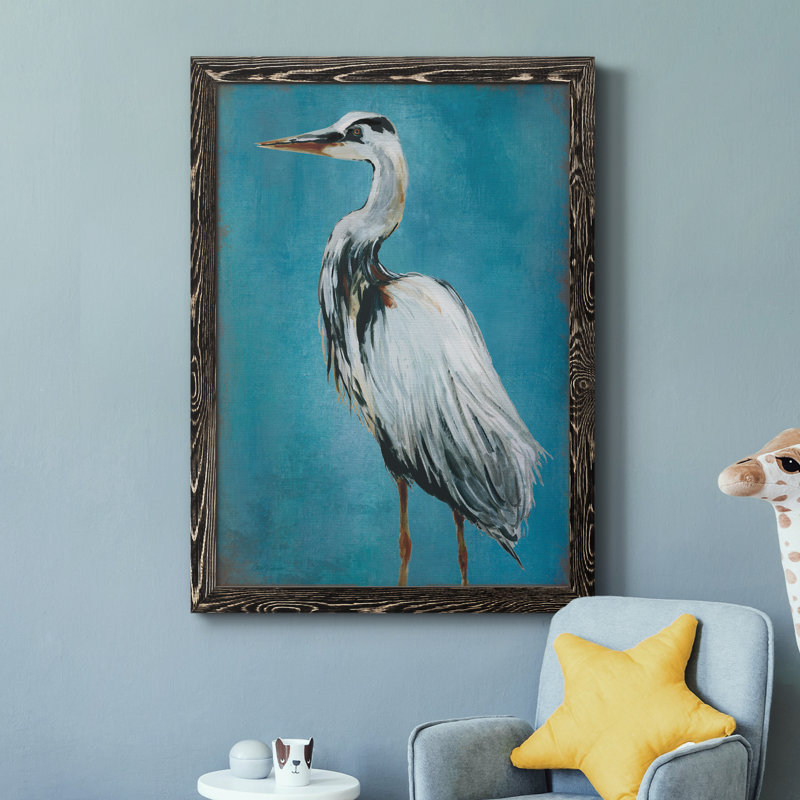 Great Blue Heron II - peinture sur toile encadrée, H 31,5 po x l 23,5 po x P 1,5 po, Cadre noir