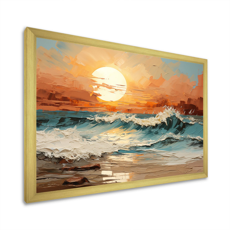 Poff - Décoration murale plage et océan, H 16 po x l 32 po x P 1 po, Cadre doré simple