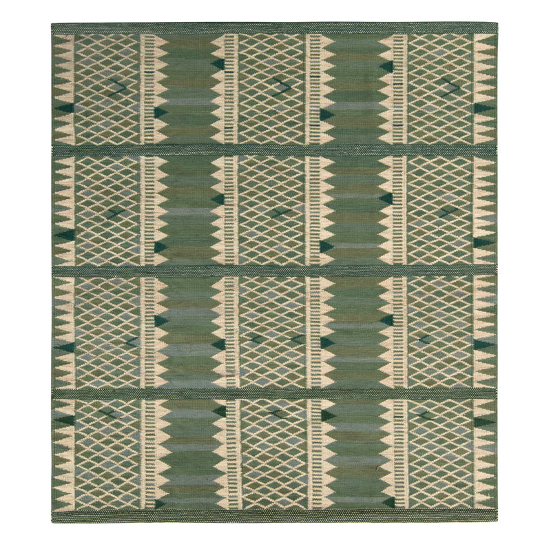 Scandinavian Hand Knotted Wool Geometric Area Rug, Rectangle 10' x 14'