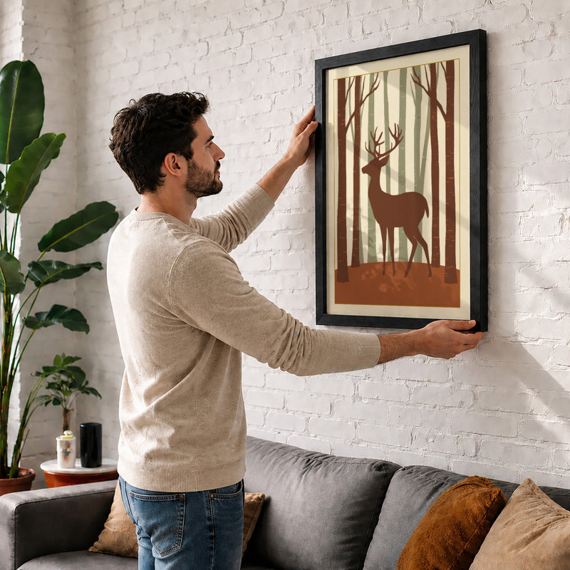 Silhouette in the Woods Minimalist - Framed Print, A3 - 42.0 x 29.7 cm, Unframed