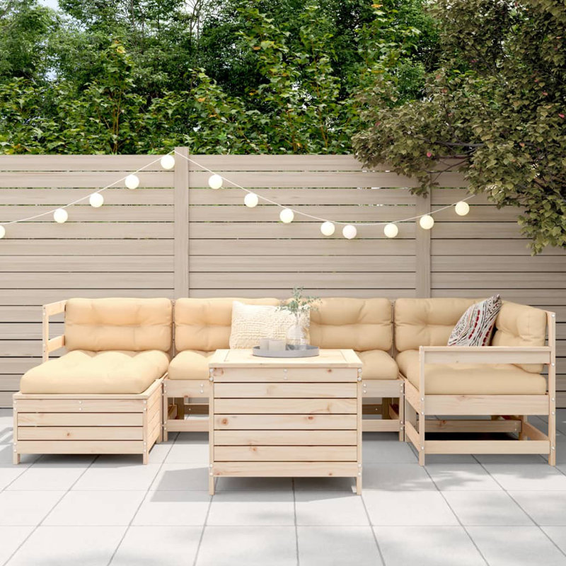 7 Piece Garden Sofa Set Solid Wood Douglas Fir, Natural Pine