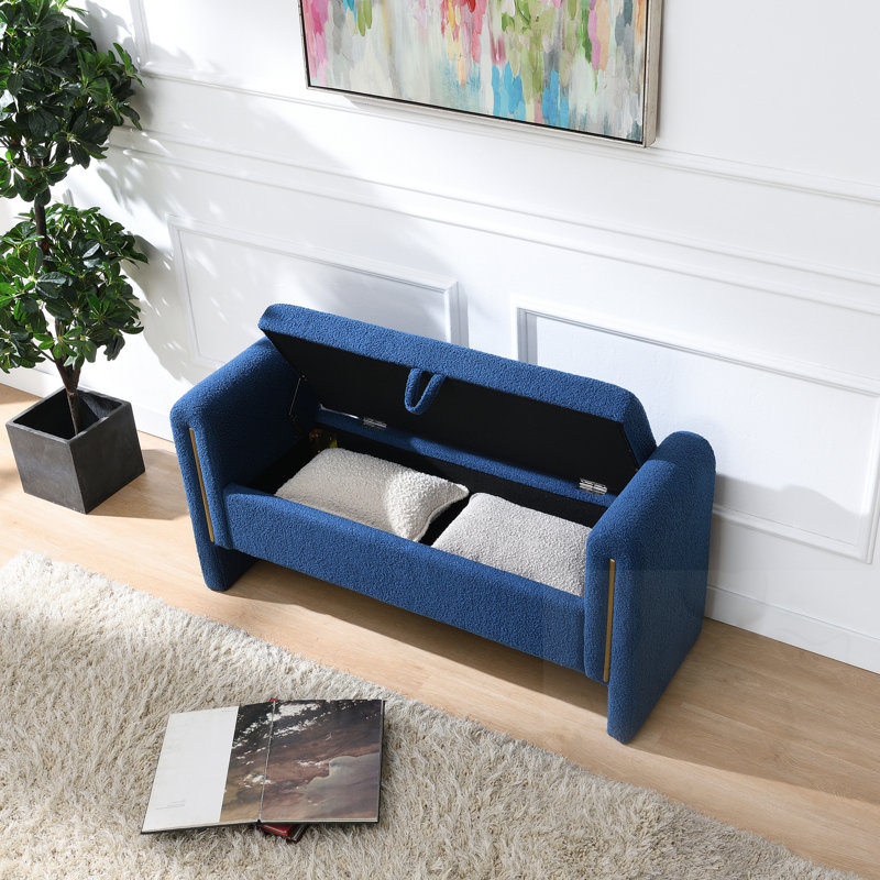 Banc rembourré avec accoudoirs et rangement, Marine